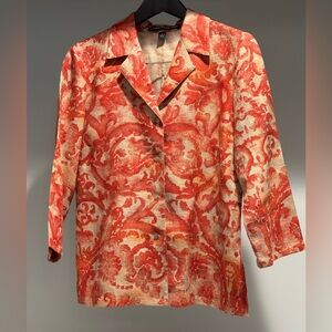 ELLEN TRACY 100% Linen Floral Shirt Jacket Size 8
